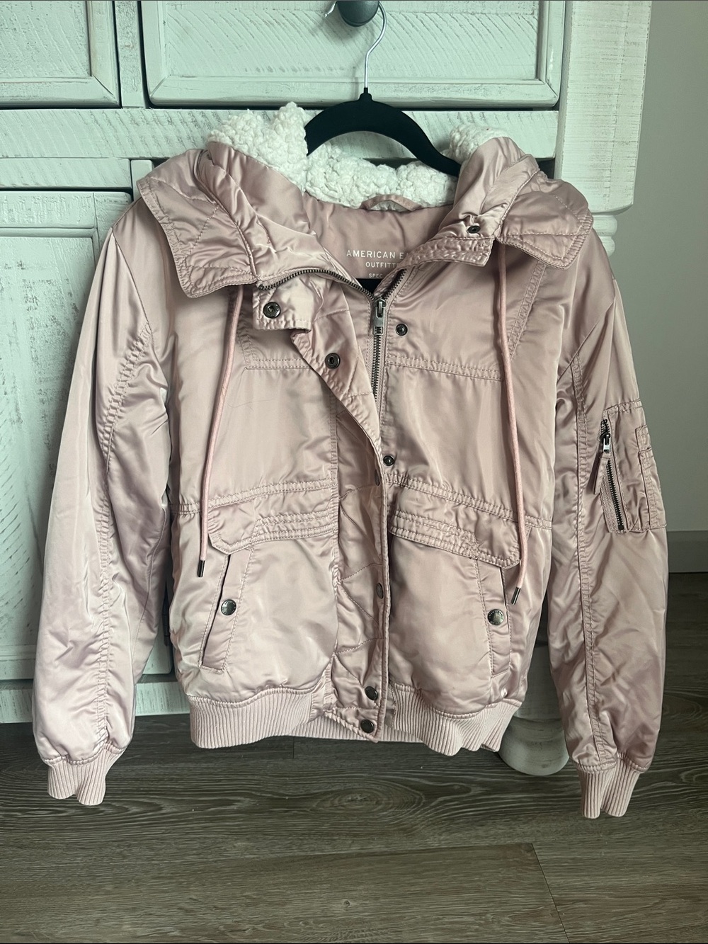 American Eagle Outfitters Dusty Pink Sherpa-Lined Bomber Jacket
